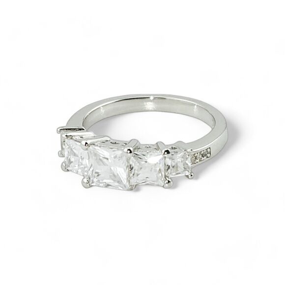 Sterling Silver 925 Clear CZ Princess Tier Ring - Picture 6 of 6